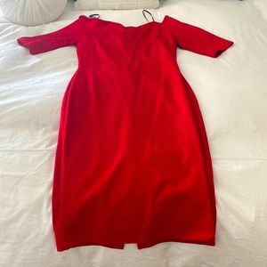 Lulus red pencil off the shoulder dress!